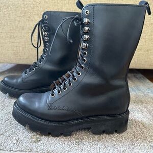 Black Leather Combat Boots GRENSON
